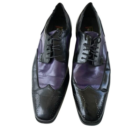 Mens Bolano Purple & Black Leather Oxford Dress Shoes Wing Tip Size 11 JJ4101 - Picture 4 of 12